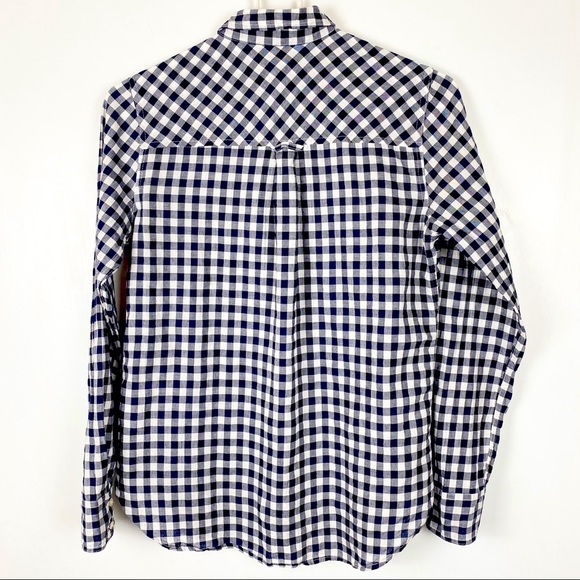 J. Crew - Women's Classic-fit Shirt Crinkle Gingham Button Down Blue White Sz. 2 - Picture 2 of 7